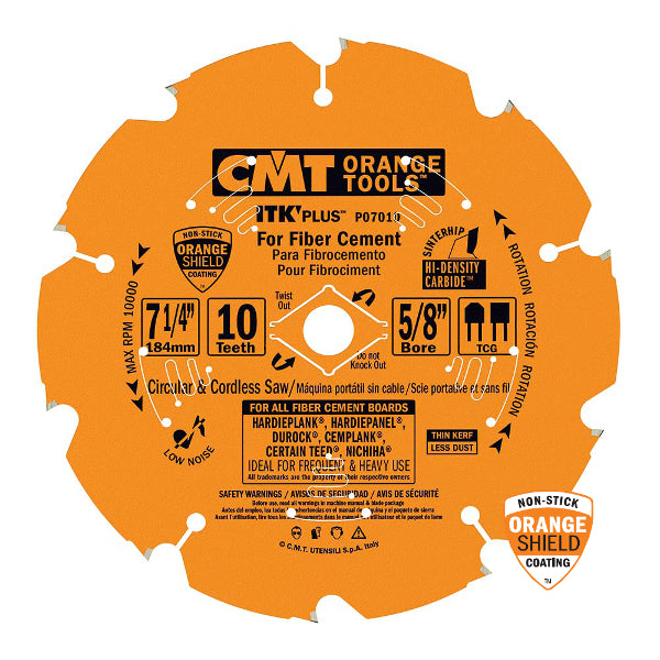 CMT P07010 ITK Plus Saw Blade for Fiber Cement, 7-1/4 X 10 Teeth, TCG –  Quality Tools Online